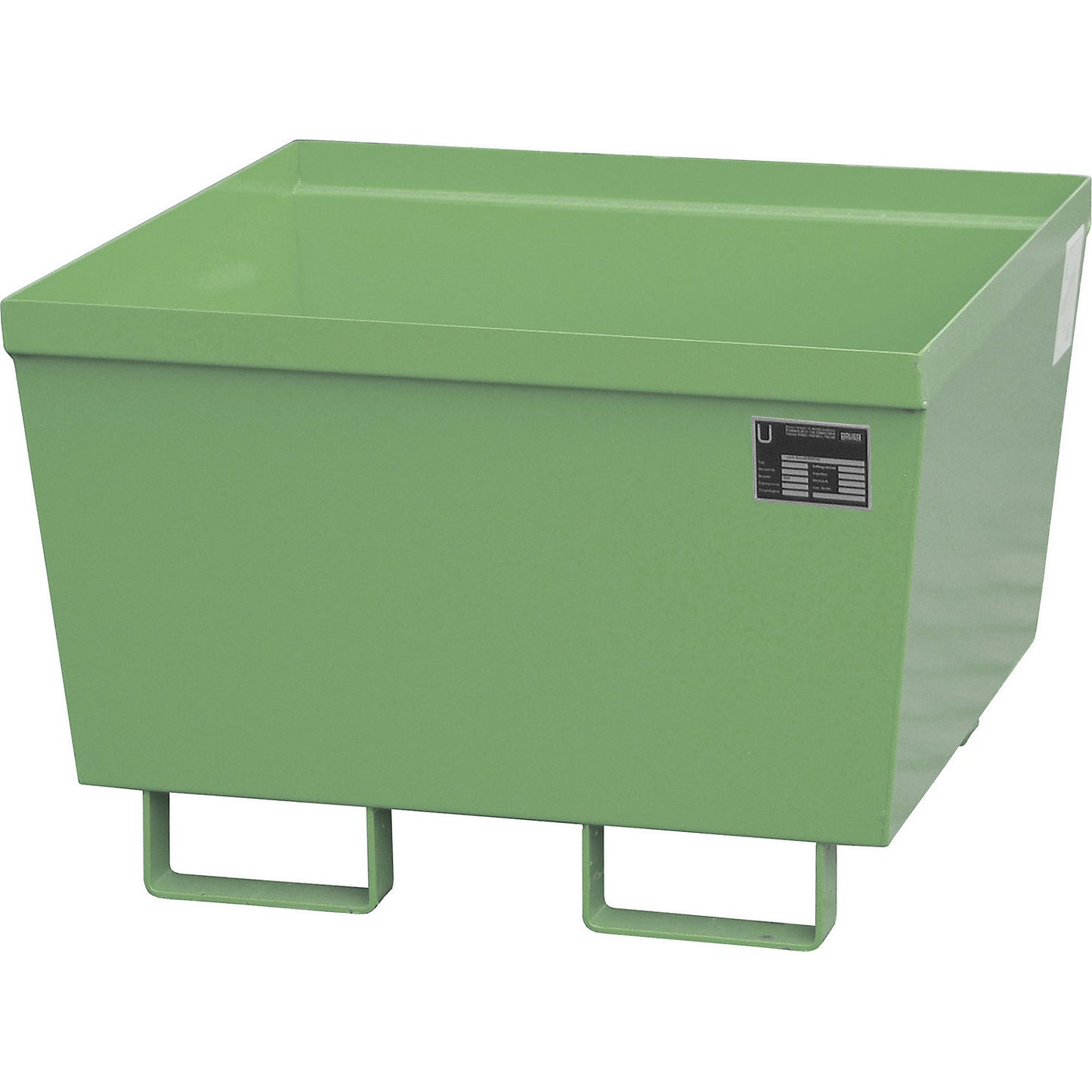 Steel sump tray with edge profiles, LxWxH 800 x 800 x 545 mm, without grate, green RAL 6011.