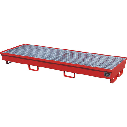 Steel sump tray with edge profiles, for 4 x 200 l drums, LxW 2400 x 800 mm, red RAL 3000.