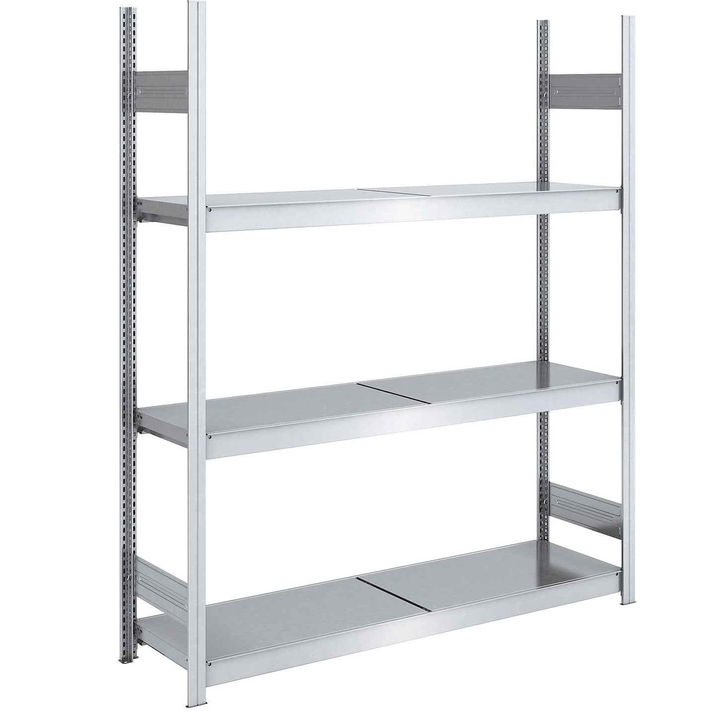 Wide span boltless shelving unit with steel shelves, height 2000 mm, shelf width 1500 mm, shelf depth 500 mm, standard shelf unit.