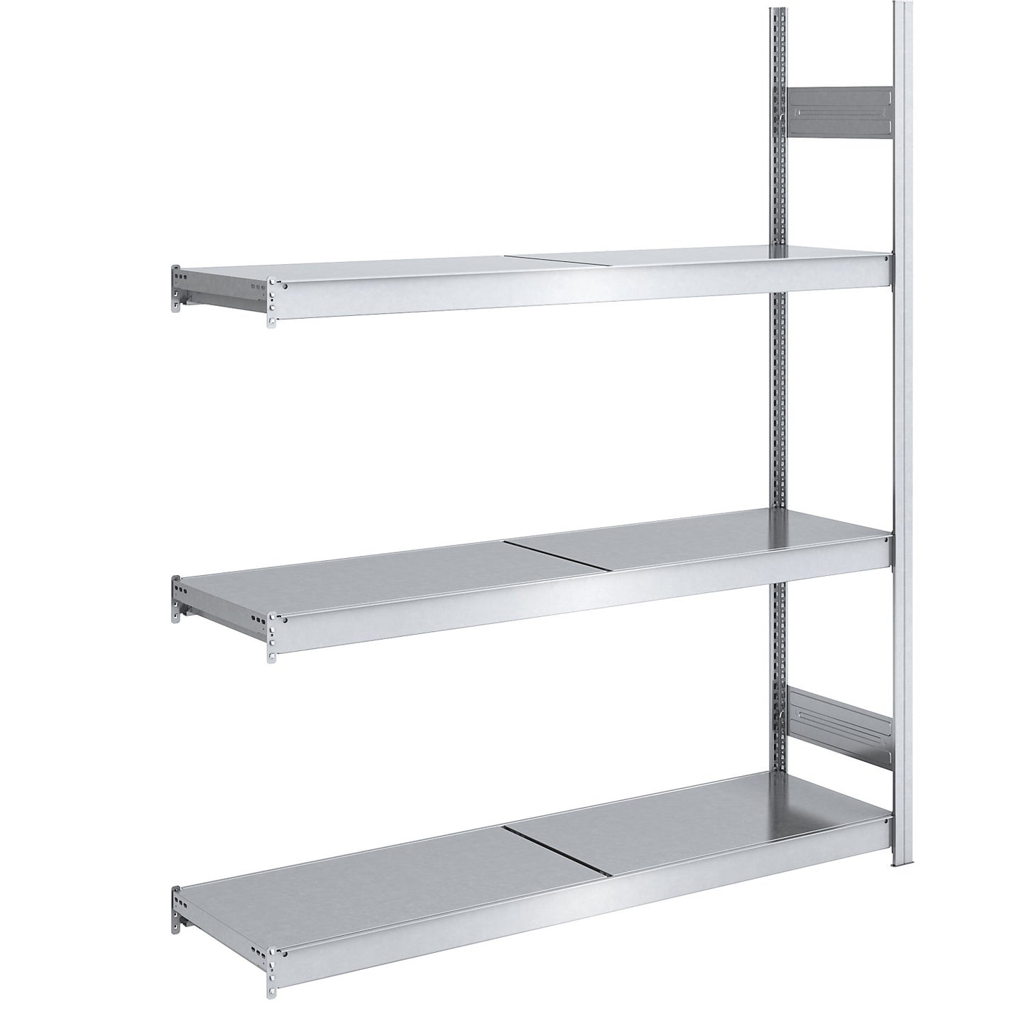Wide span boltless shelving unit with steel shelves, height 2000 mm, shelf width 1500 mm, shelf depth 500 mm, extension shelf unit.