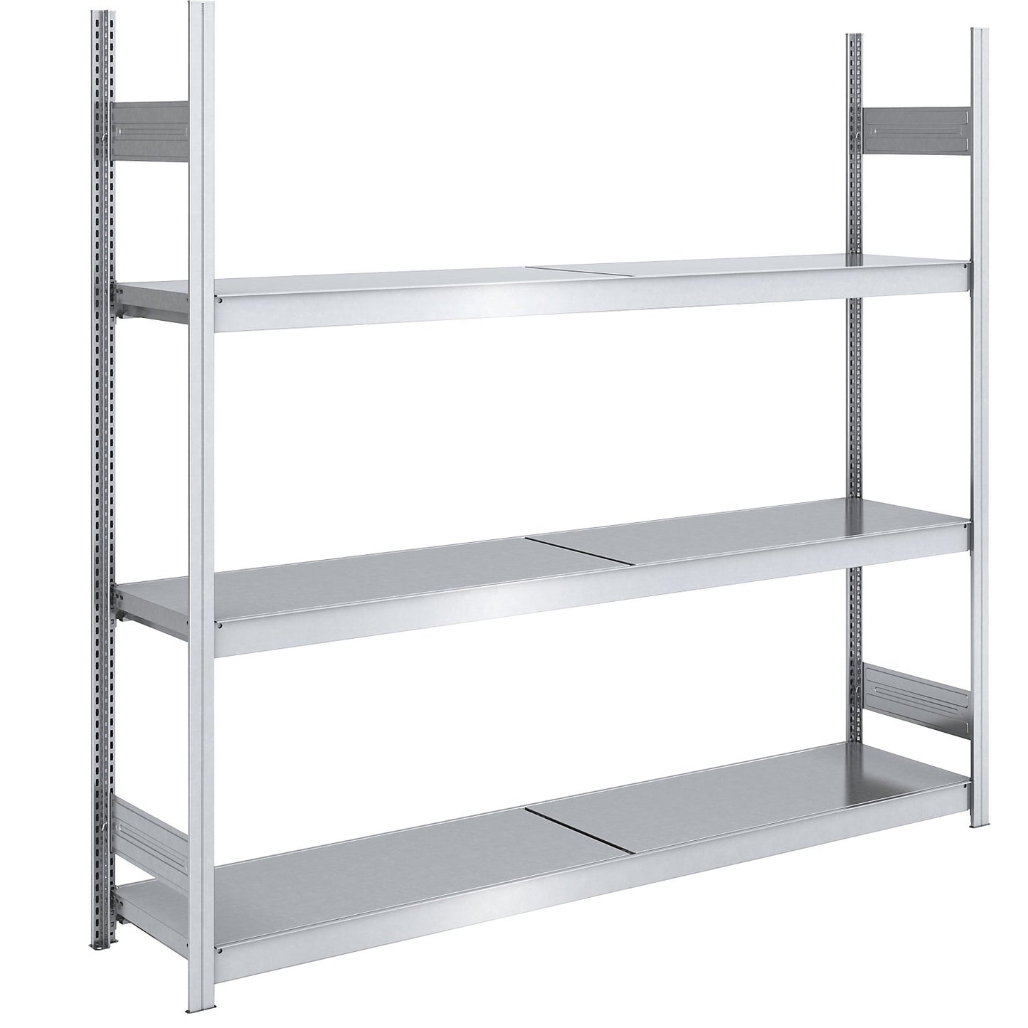 Wide span boltless shelving unit with steel shelves, height 2000 mm, shelf width 2000 mm, shelf depth 500 mm, standard shelf unit.