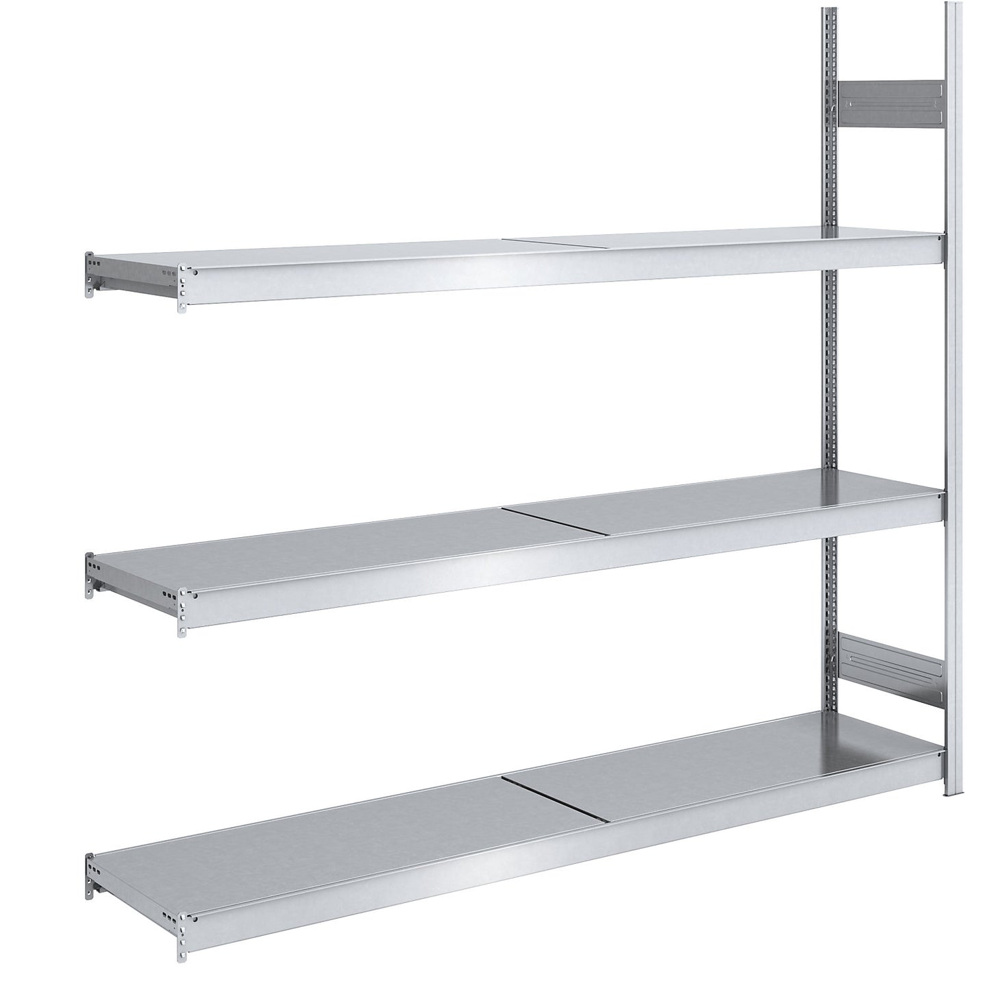 Wide span boltless shelving unit with steel shelves, height 2000 mm, shelf width 2000 mm, shelf depth 500 mm, extension shelf unit.