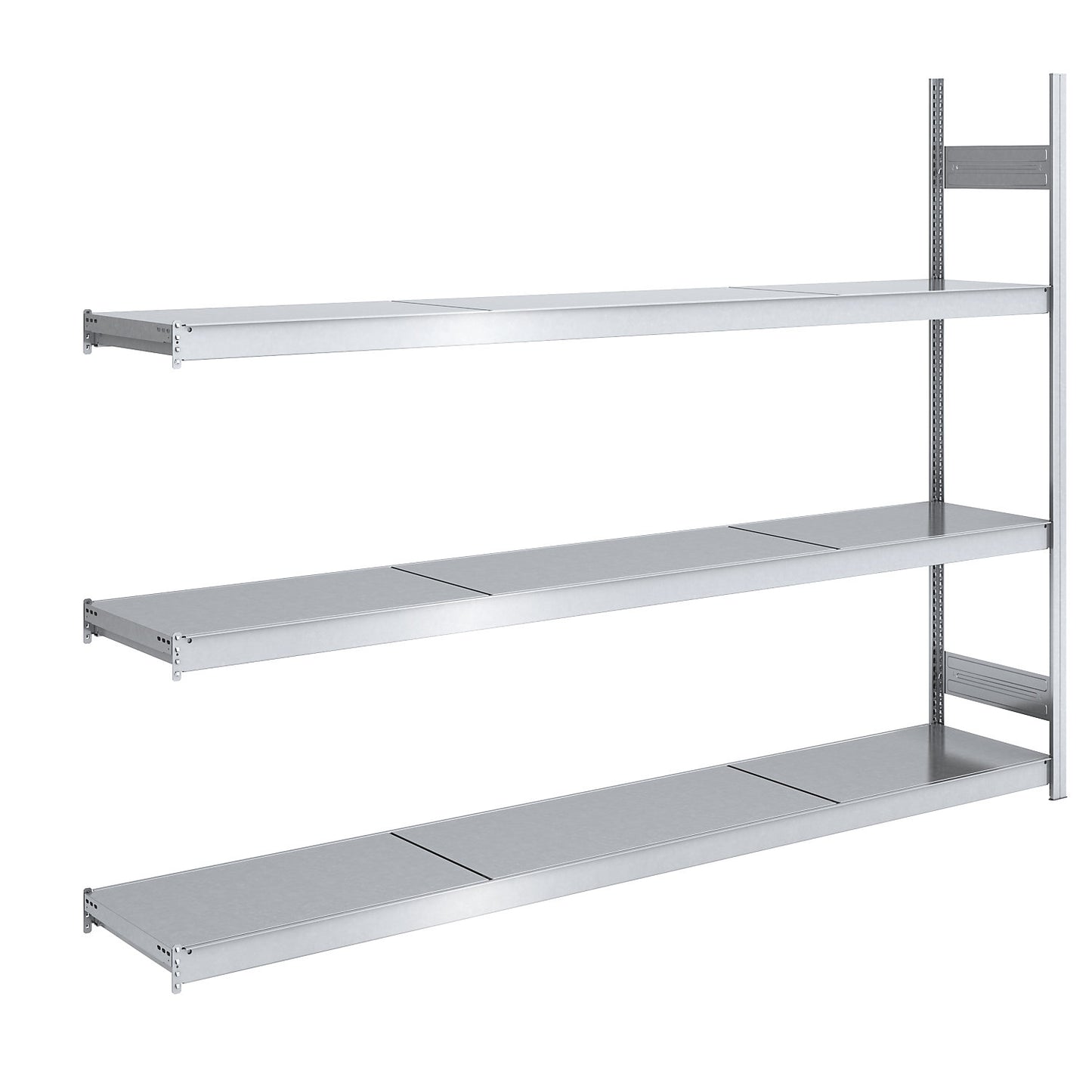 Wide span boltless shelving unit with steel shelves, height 2000 mm, shelf width 2500 mm, shelf depth 500 mm, extension shelf unit.