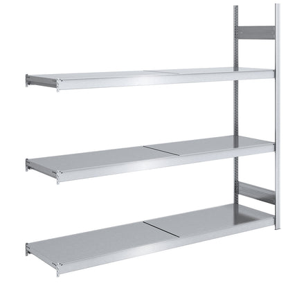 Wide span boltless shelving unit with steel shelves, height 2000 mm, shelf width 2000 mm, shelf depth 600 mm, extension shelf unit.