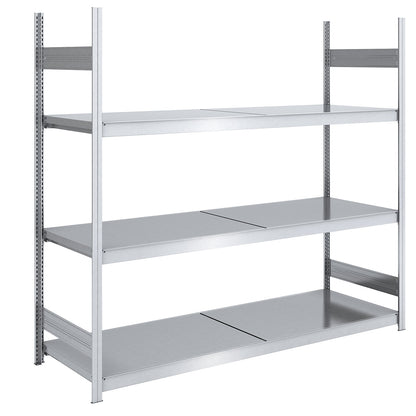 Wide span boltless shelving unit with steel shelves, height 2000 mm, shelf width 2000 mm, shelf depth 800 mm, standard shelf unit.