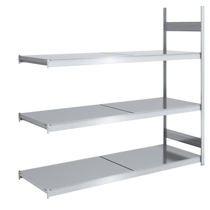 Wide span boltless shelving unit with steel shelves, height 2000 mm, shelf width 2000 mm, shelf depth 800 mm, extension shelf unit.