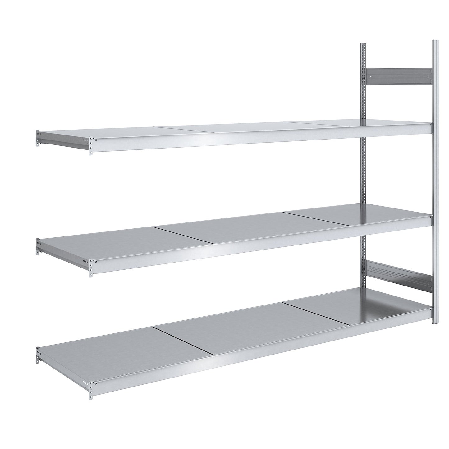 Wide span boltless shelving unit with steel shelves, height 2000 mm, shelf width 2500 mm, shelf depth 800 mm, extension shelf unit.