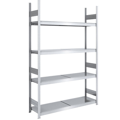 Wide span boltless shelving unit with steel shelves, height 2500 mm, shelf width 1500 mm, shelf depth 500 mm, standard shelf unit.