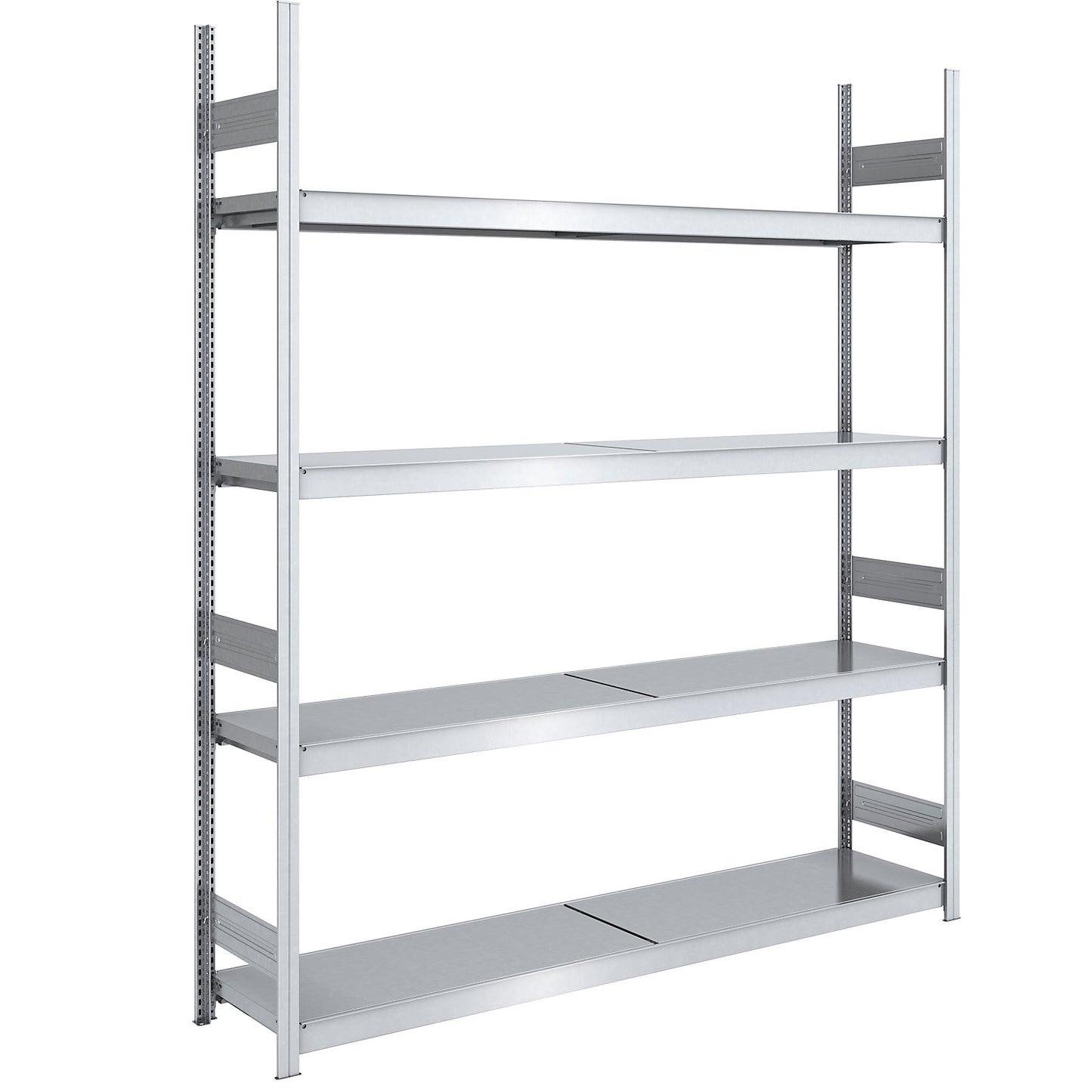 Wide span boltless shelving unit with steel shelves, height 2500 mm, shelf width 2000 mm, shelf depth 500 mm, standard shelf unit.