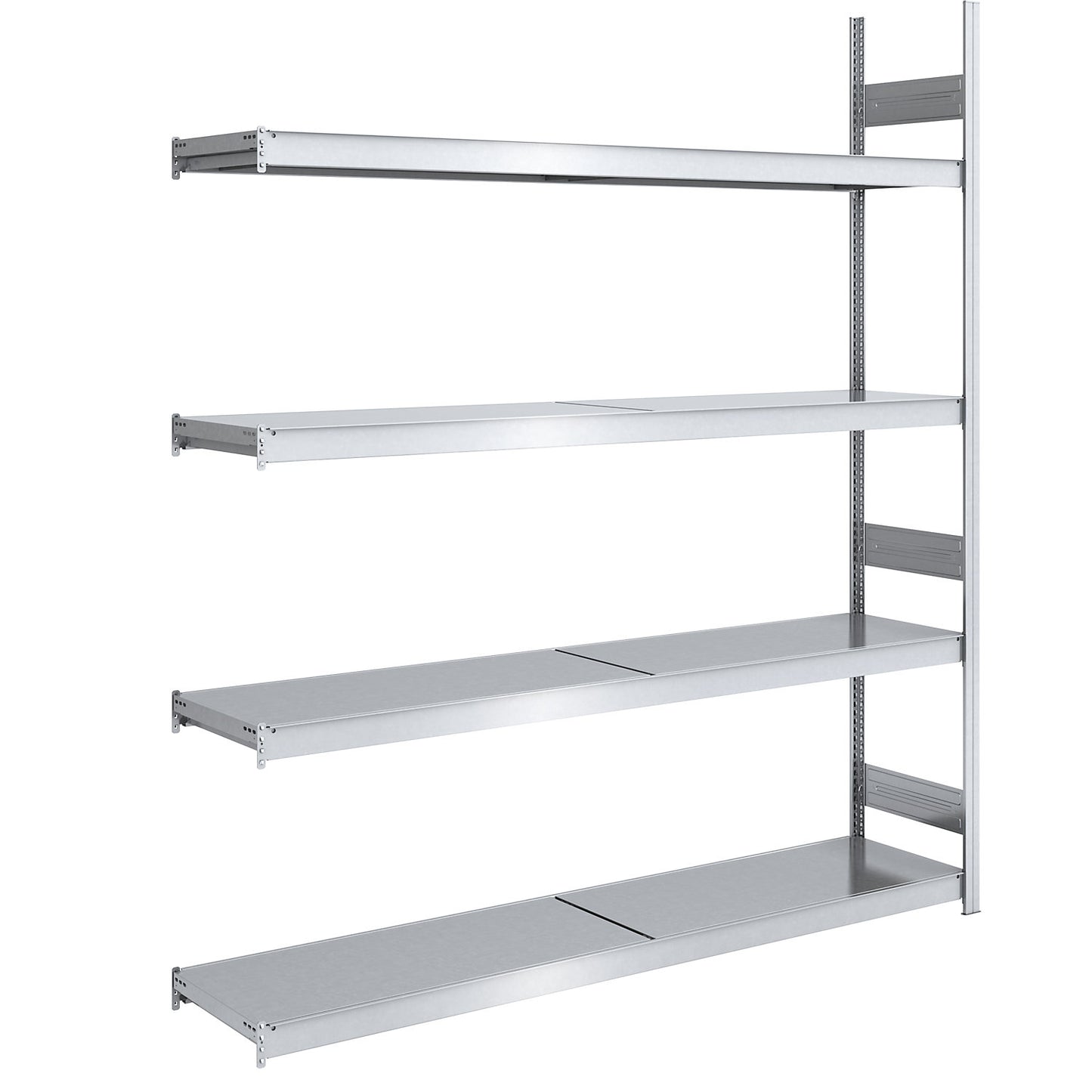 Wide span boltless shelving unit with steel shelves, height 2500 mm, shelf width 2000 mm, shelf depth 500 mm, extension shelf unit.