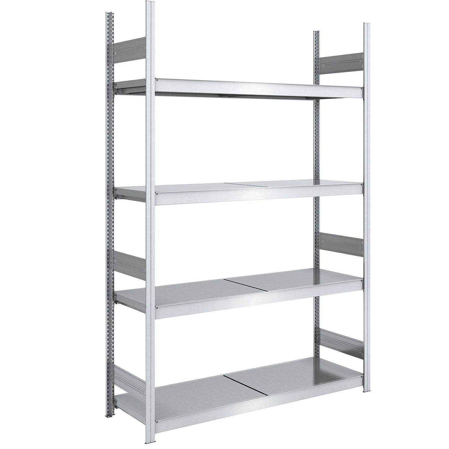Wide span boltless shelving unit with steel shelves, height 2500 mm, shelf width 1500 mm, shelf depth 600 mm, standard shelf unit.