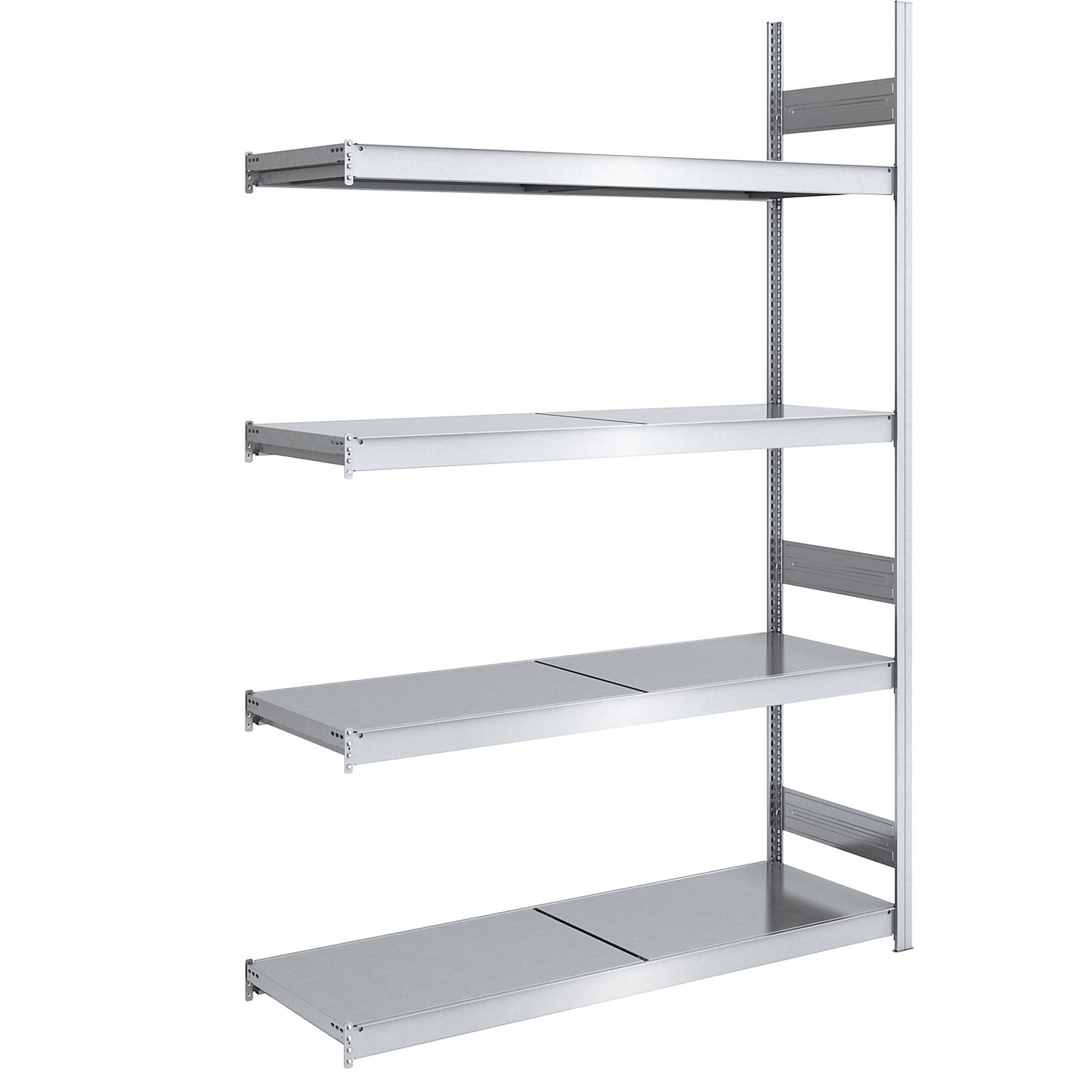 Wide span boltless shelving unit with steel shelves, height 2500 mm, shelf width 1500 mm, shelf depth 600 mm, extension shelf unit.
