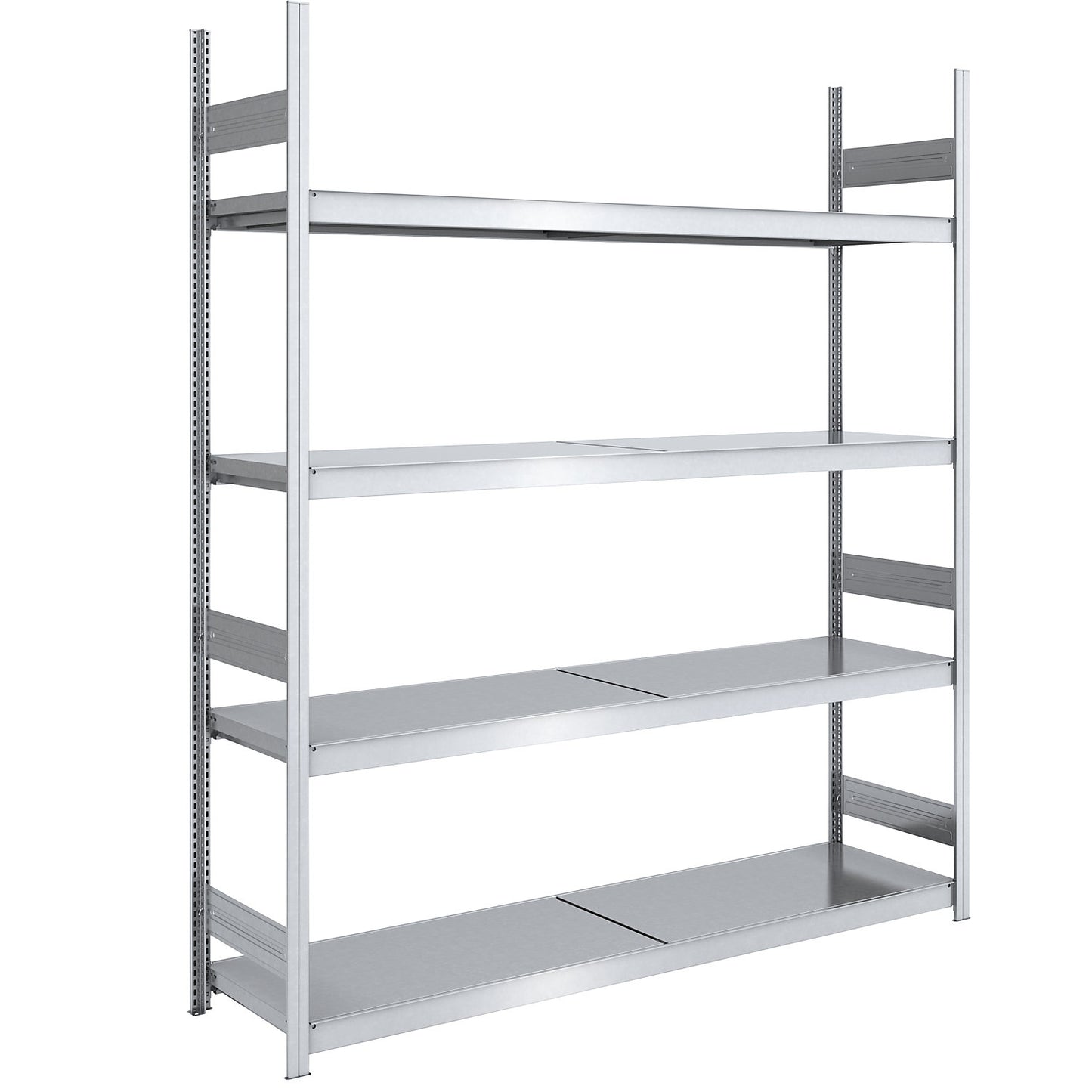 Wide span boltless shelving unit with steel shelves, height 2500 mm, shelf width 2000 mm, shelf depth 600 mm, standard shelf unit.