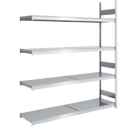 Wide span boltless shelving unit with steel shelves, height 2500 mm, shelf width 2000 mm, shelf depth 600 mm, extension shelf unit.