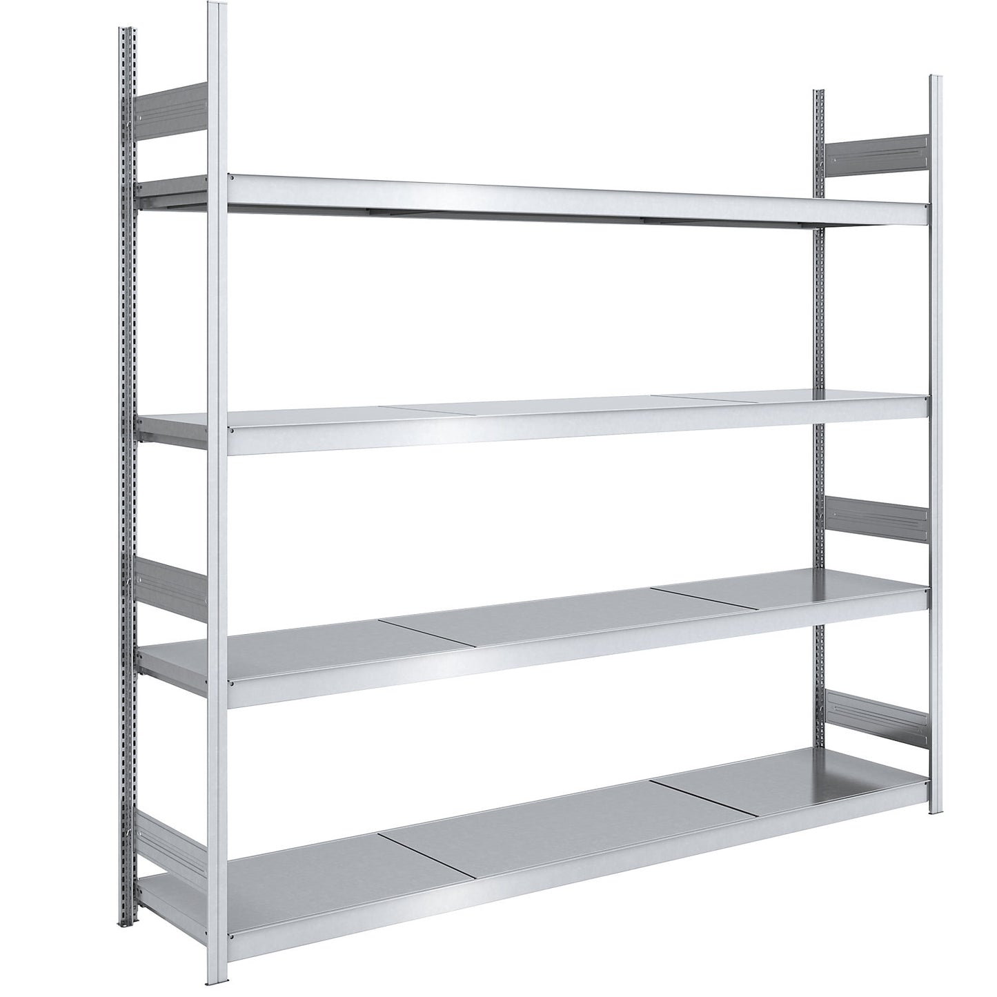 Wide span boltless shelving unit with steel shelves, height 2500 mm, shelf width 2500 mm, shelf depth 600 mm, standard shelf unit.