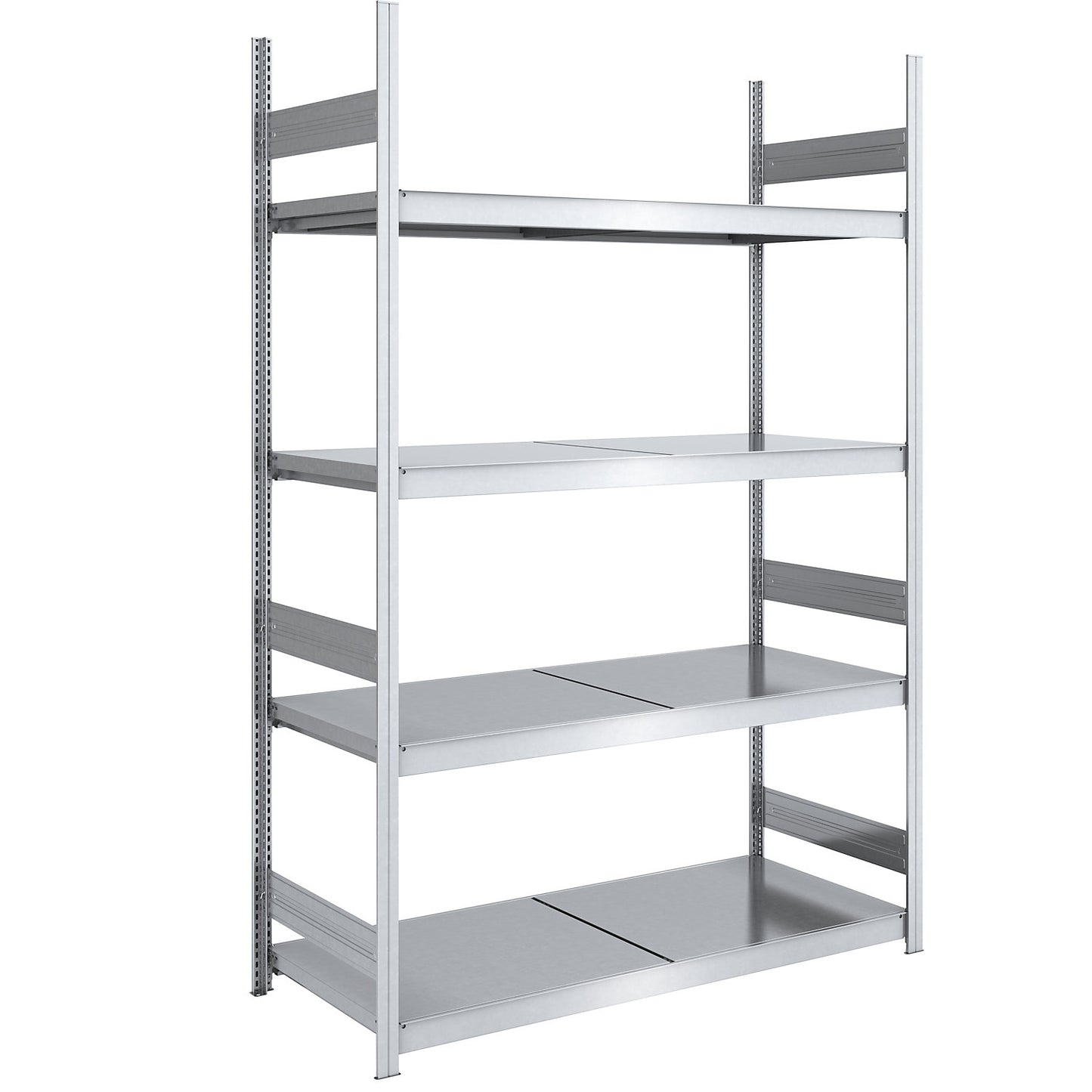 Wide span boltless shelving unit with steel shelves, height 2500 mm, shelf width 1500 mm, shelf depth 800 mm, standard shelf unit.