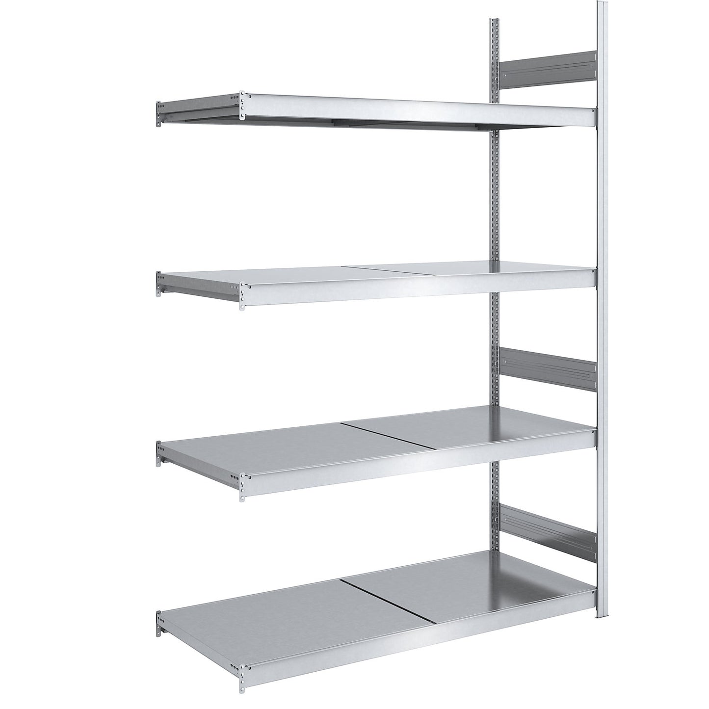 Wide span boltless shelving unit with steel shelves, height 2500 mm, shelf width 1500 mm, shelf depth 800 mm, extension shelf unit.