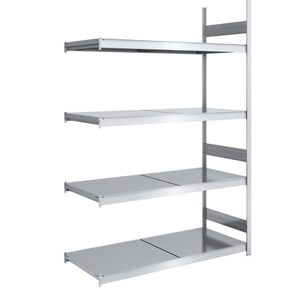 Wide span boltless shelving unit with steel shelves, height 2500 mm, shelf width 1500 mm, shelf depth 800 mm, extension shelf unit.