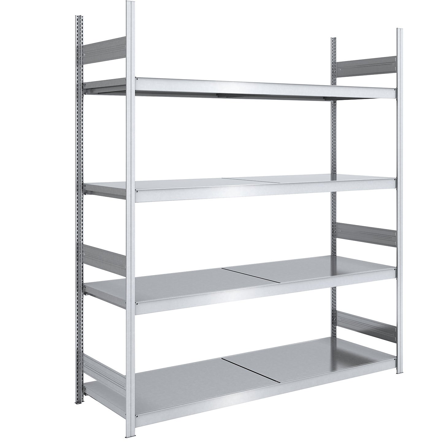 Wide span boltless shelving unit with steel shelves, height 2500 mm, shelf width 2000 mm, shelf depth 800 mm, standard shelf unit.