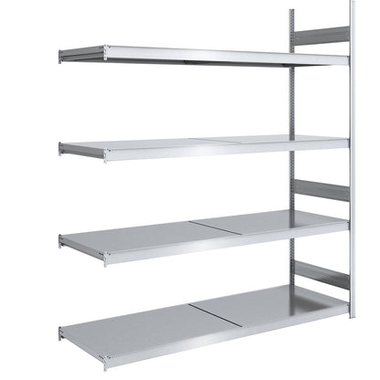 Wide span boltless shelving unit with steel shelves, height 2500 mm, shelf width 2000 mm, shelf depth 800 mm, extension shelf unit.