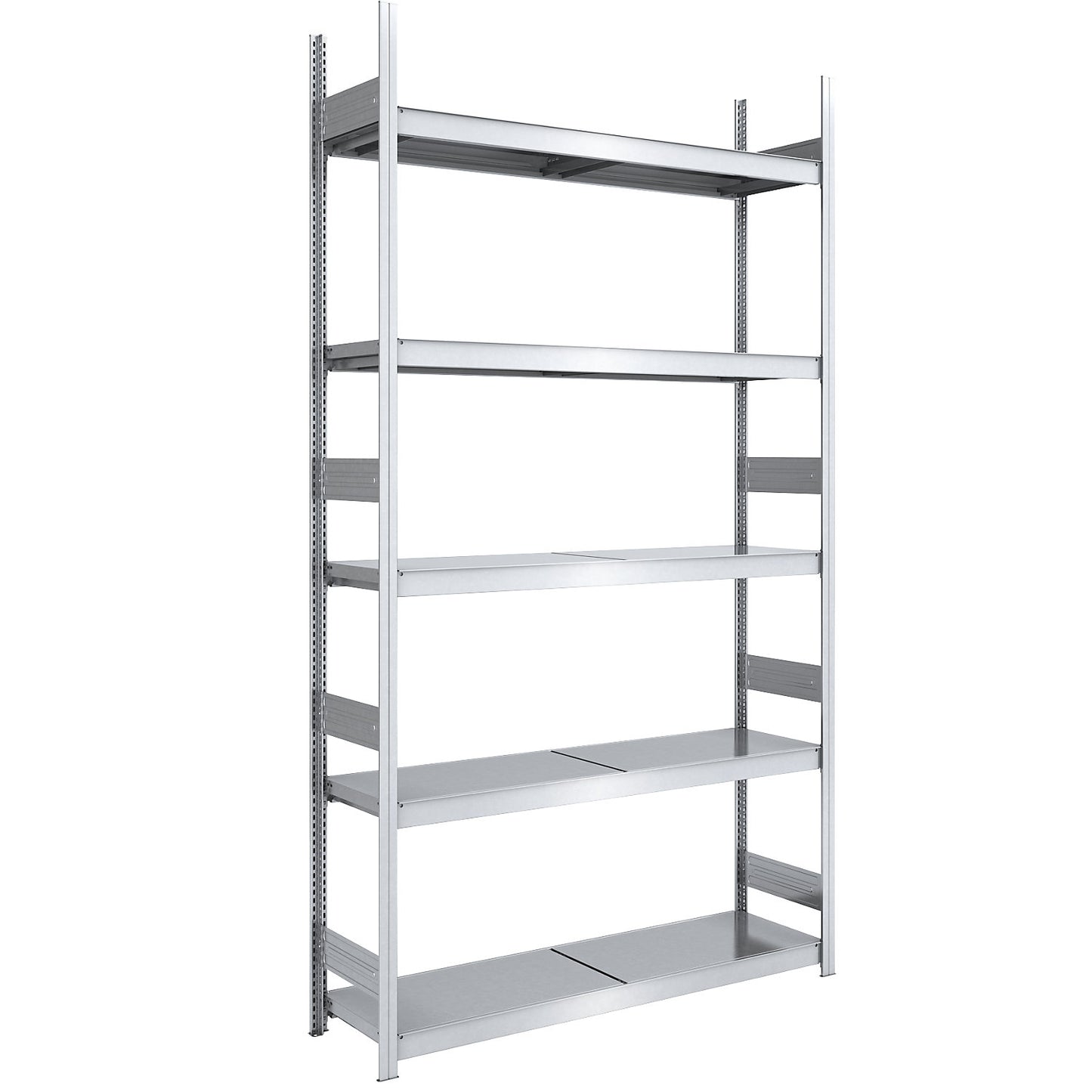 Wide span boltless shelving unit with steel shelves, height 3000 mm, shelf width 1500 mm, shelf depth 500 mm, standard shelf unit.