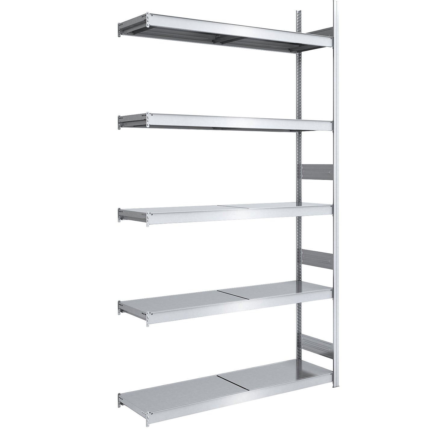 Wide span boltless shelving unit with steel shelves, height 3000 mm, shelf width 1500 mm, shelf depth 500 mm, extension shelf unit.