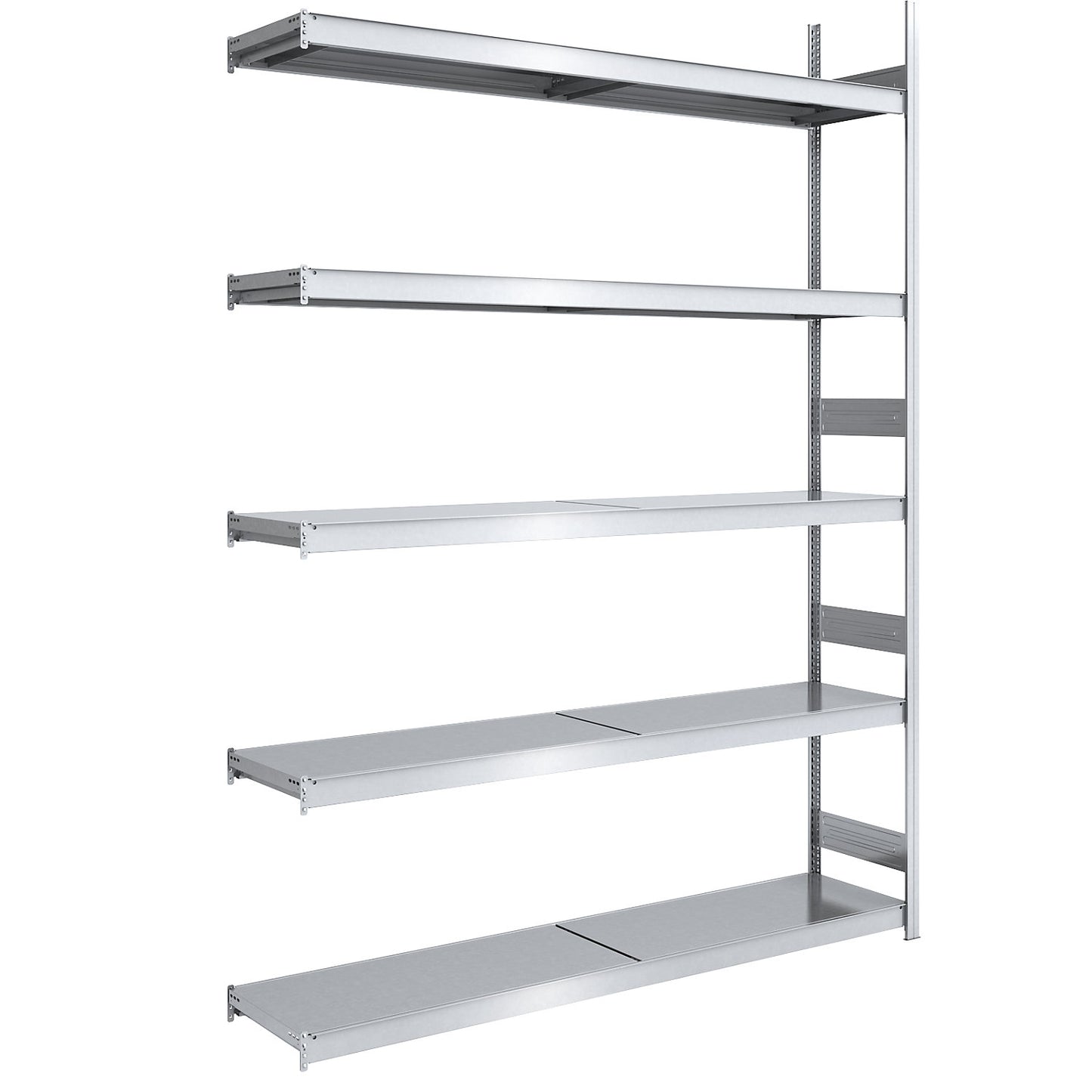 Wide span boltless shelving unit with steel shelves, height 3000 mm, shelf width 2000 mm, shelf depth 500 mm, extension shelf unit.