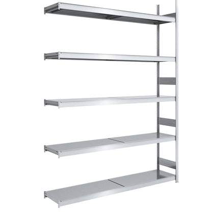 Wide span boltless shelving unit with steel shelves, height 3000 mm, shelf width 2000 mm, shelf depth 500 mm, extension shelf unit.