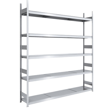 Wide span boltless shelving unit with steel shelves, height 3000 mm, shelf width 2500 mm, shelf depth 500 mm, standard shelf unit.