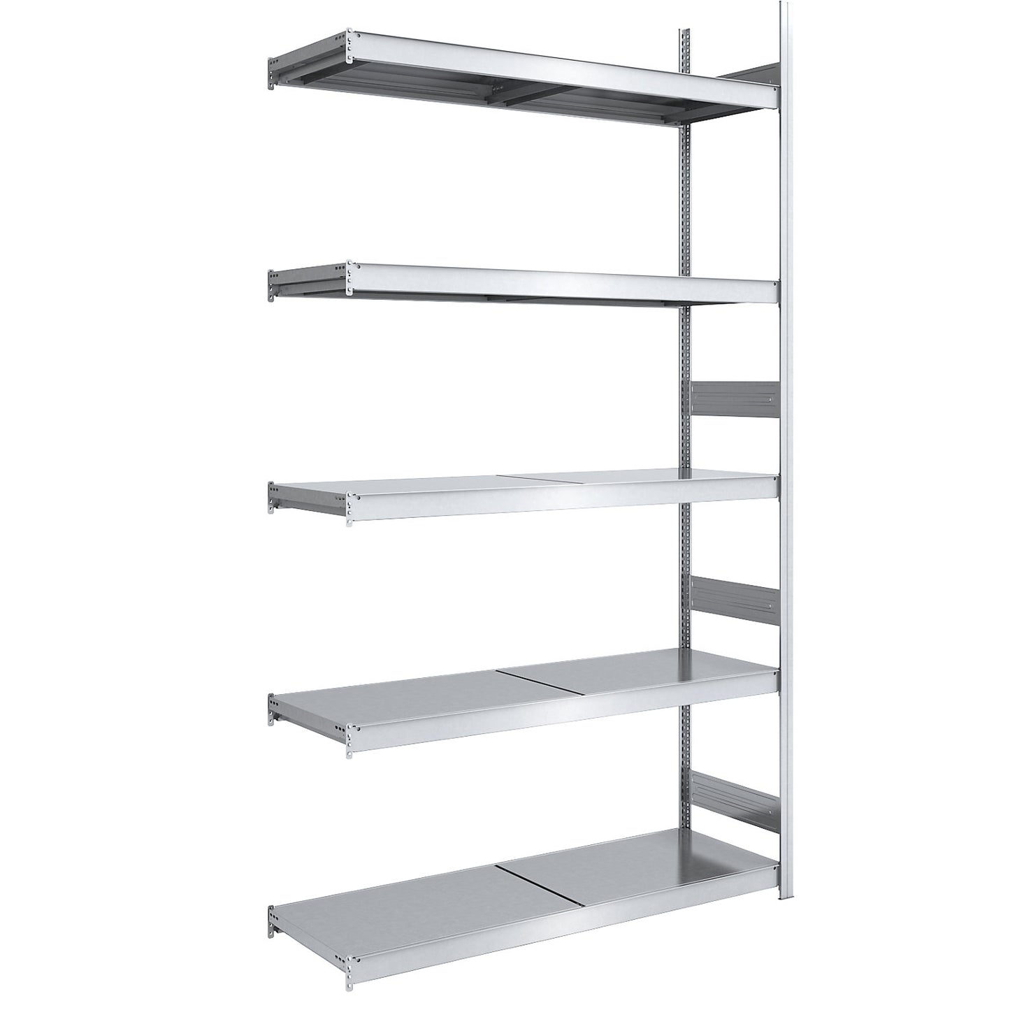 Wide span boltless shelving unit with steel shelves, height 3000 mm, shelf width 1500 mm, shelf depth 600 mm, extension shelf unit.