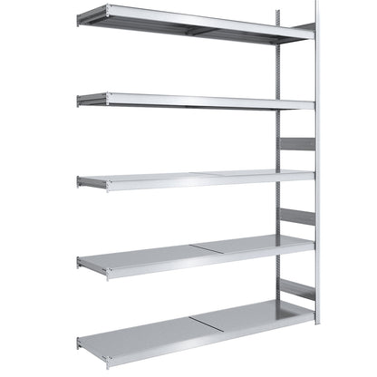 Wide span boltless shelving unit with steel shelves, height 3000 mm, shelf width 2000 mm, shelf depth 600 mm, extension shelf unit.