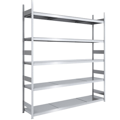 Wide span boltless shelving unit with steel shelves, height 3000 mm, shelf width 2500 mm, shelf depth 600 mm, standard shelf unit.