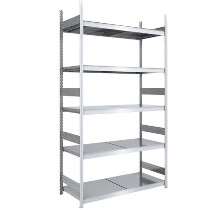 Wide span boltless shelving unit with steel shelves, height 3000 mm, shelf width 1500 mm, shelf depth 800 mm, standard shelf unit.