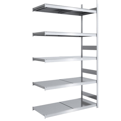 Wide span boltless shelving unit with steel shelves, height 3000 mm, shelf width 1500 mm, shelf depth 800 mm, extension shelf unit.