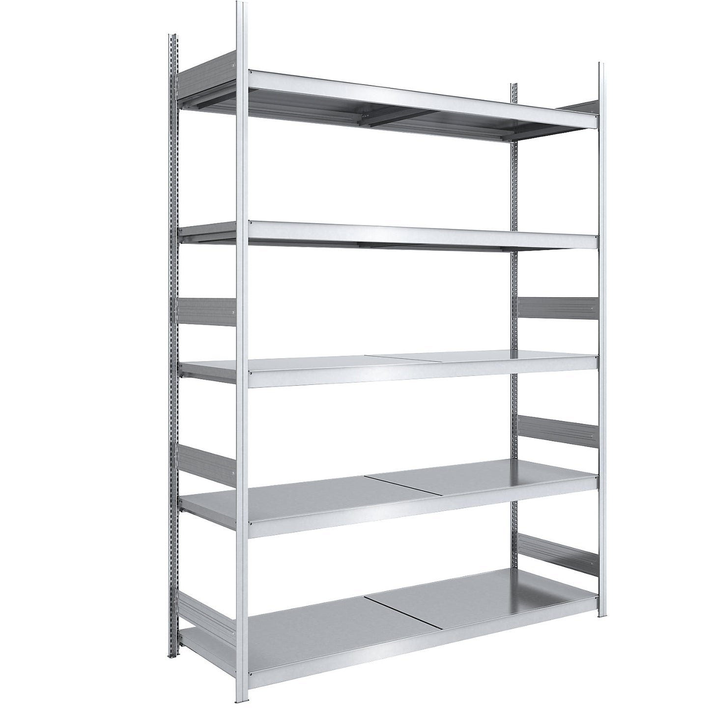 Wide span boltless shelving unit with steel shelves, height 3000 mm, shelf width 2000 mm, shelf depth 800 mm, standard shelf unit.