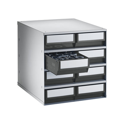Drawer cabinet, max. housing load 75 kg, HxWxD 395 x 376 x 400 mm, 8 drawers, grey drawers.