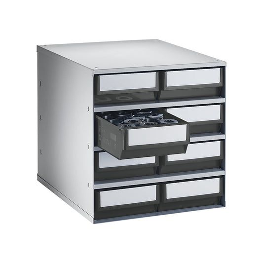 Drawer cabinet, max. housing load 75 kg, HxWxD 395 x 376 x 400 mm, 8 drawers, grey drawers.