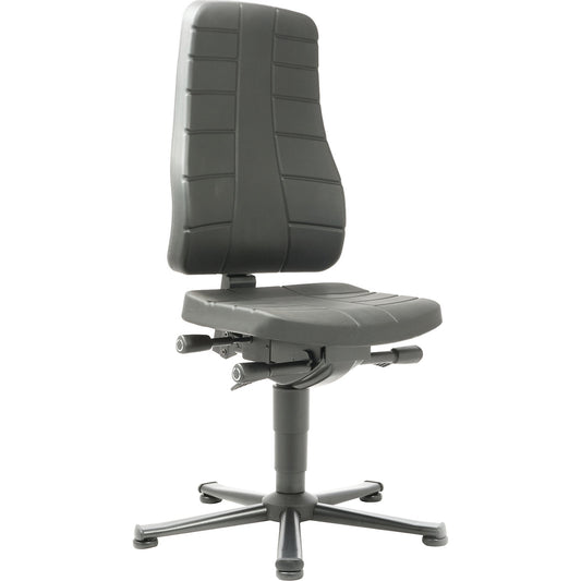 All-in-one industrial swivel chair, with floor glides, PU foam, black.