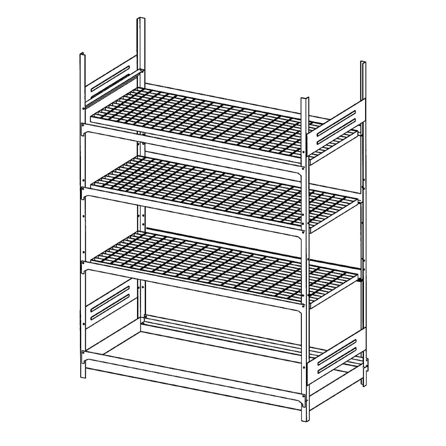 Hazardous substance shelving for small containers for water-polluting and flammable substances, 3 mesh shelves, 1 tray shelf, standard shelf unit, shelf width 1300 mm.