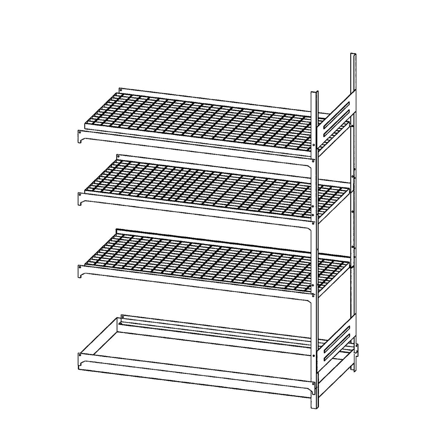Hazardous substance shelving for small containers for water-polluting and flammable substances, 3 mesh shelves, 1 tray shelf, extension shelf unit, shelf width 1000 mm.