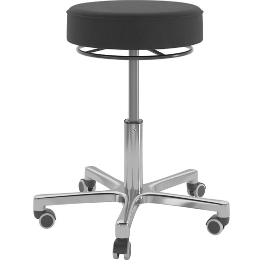 Industrial stool with gas lift height adjustment, seat made of vinyl, Ø 360 mm, black.