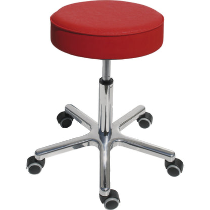 Industrial stool with gas lift height adjustment, seat made of vinyl, Ø 360 mm, flame red.