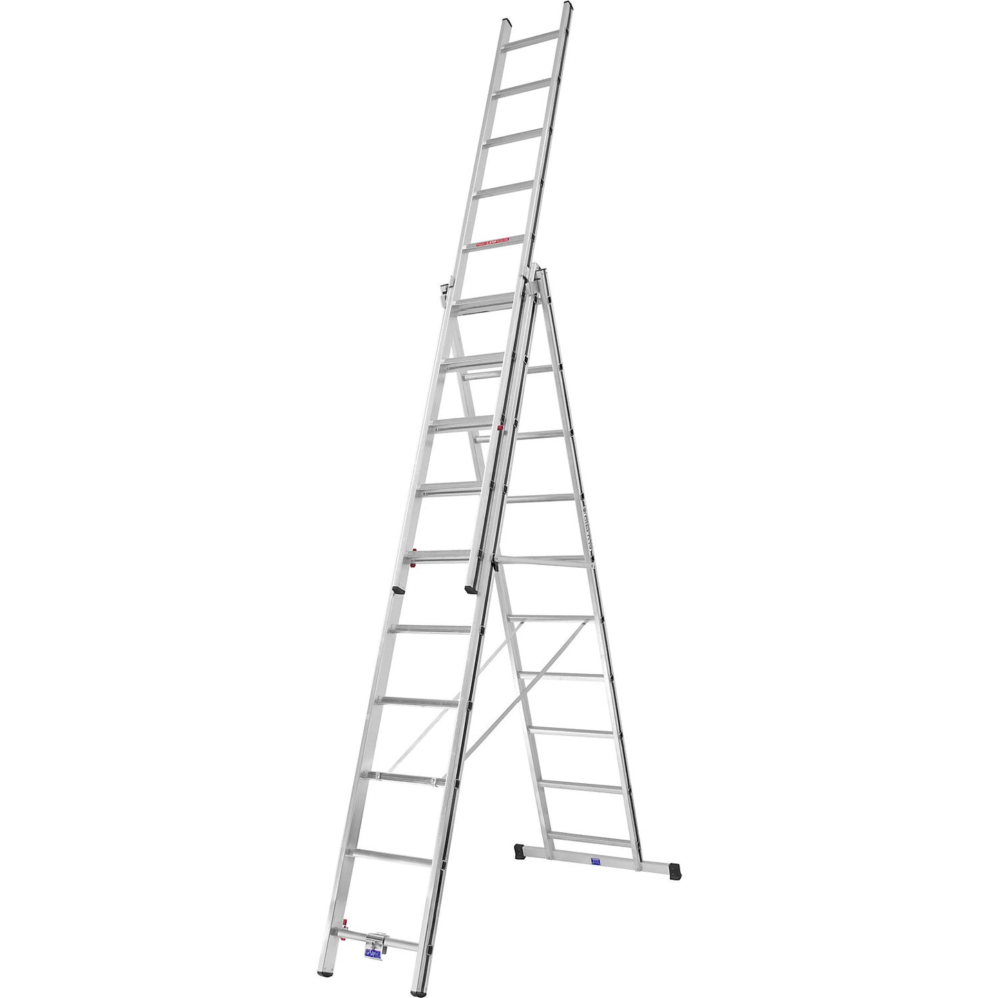 Aluminium multi-purpose ladder, entry level model, 3 x 10 rungs, max. working height 7.34 m.