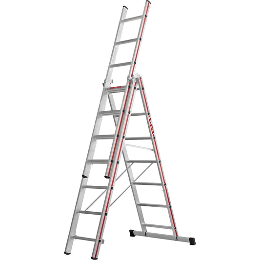 Aluminium multi-purpose ladder, trade model, 3 x 7 rungs, max. working height 5.73 m.