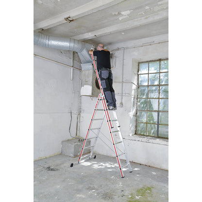Aluminium multi-purpose ladder, trade model, 3 x 7 rungs, max. working height 5.73 m.