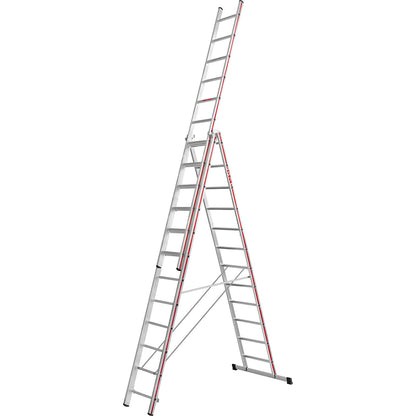 Aluminium multi-purpose ladder, trade model, 3 x 12 rungs, max. working height 9.32 m.