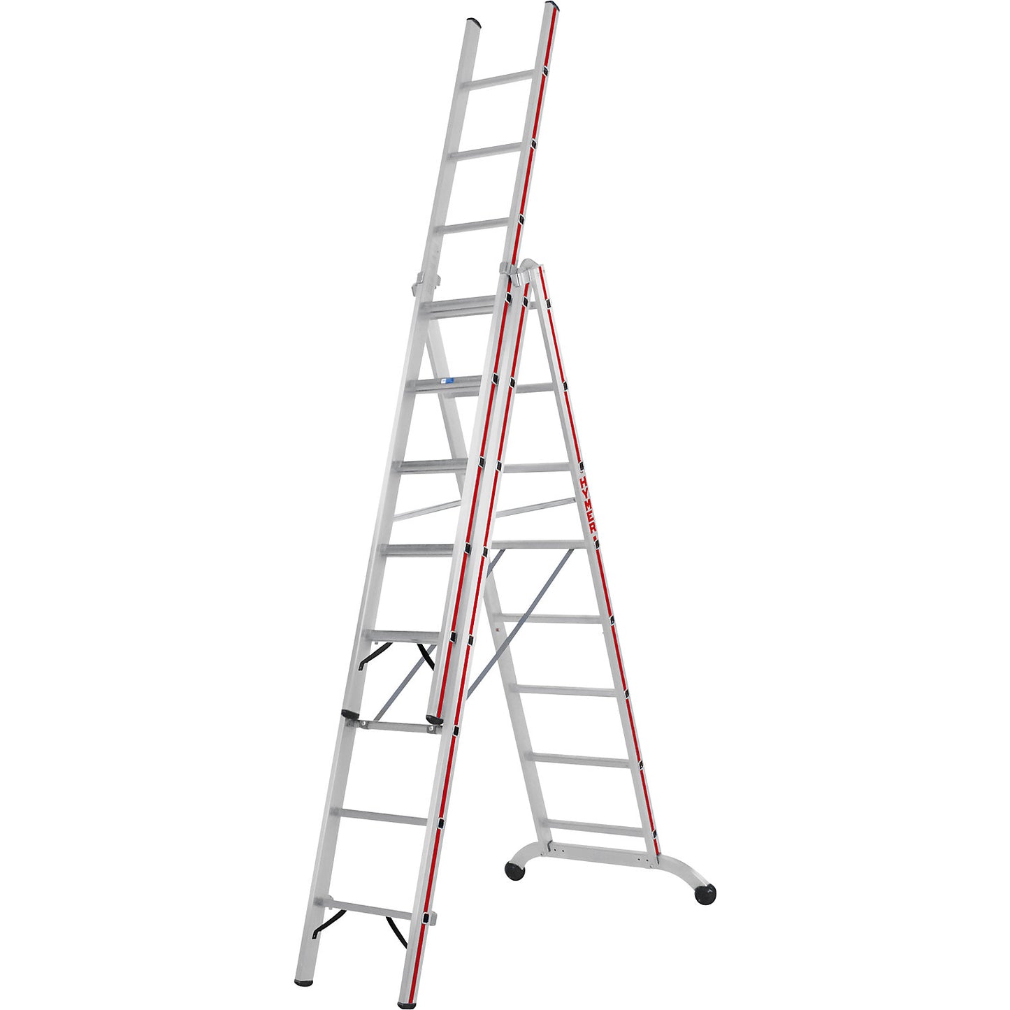 Aluminium multi-purpose ladder, industrial model, 3 x 8 rungs, max. working height 6.35 m.