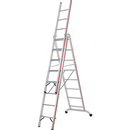 Aluminium multi-purpose ladder, industrial model, 3 x 8 rungs, max. working height 6.35 m.