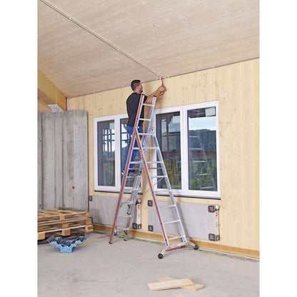Aluminium multi-purpose ladder, industrial model, 3 x 8 rungs, max. working height 6.35 m.