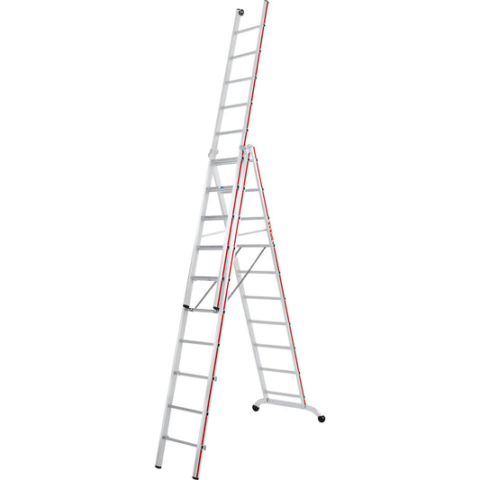 Aluminium multi-purpose ladder, industrial version with head trolley, 3 x 10 rungs, max. working height 7.99 m.